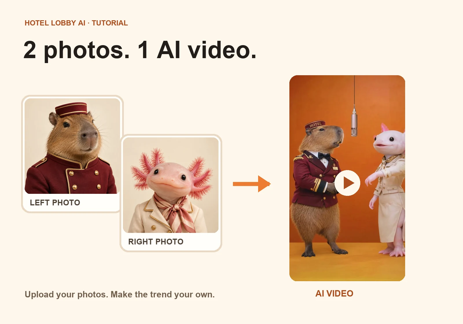 Two separate character photos become a Hotel Lobby AI video