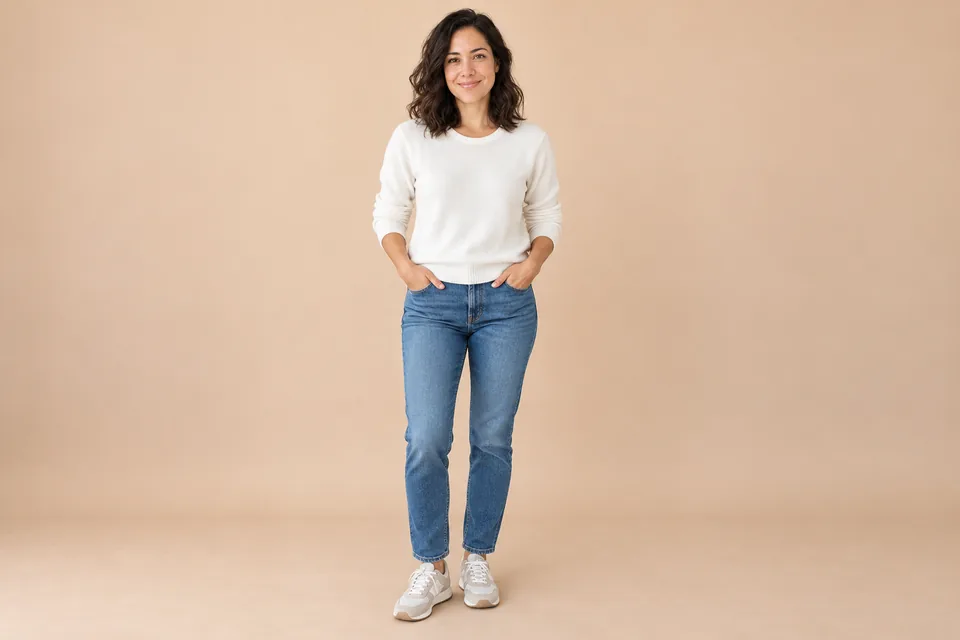 Clear head-to-toe photo showing the performer's face, clothing, and shoes